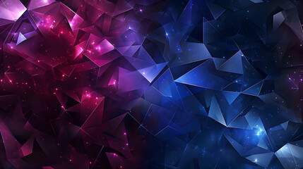 Capture an elaborate geometric pattern, using triangles and hexagons in rich blues and purples, designed to reflect a night sky bursting with stars, portrayed in a high-definition camera technique