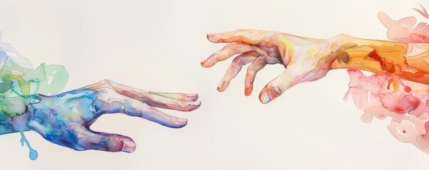 Naklejka premium Hands flutter in conversation, the beauty of sign language expressing thoughts as vividly as any spoken word, kawaii water color