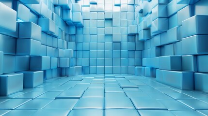 Blue 3D padded room design. Abstract geometric background for modern design,