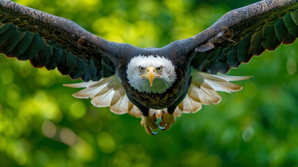 Cl;ose up of bald eagle in flight