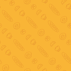 Outline Bunch of Bakery Bread baked Seamless Pattern Vector illustration Design