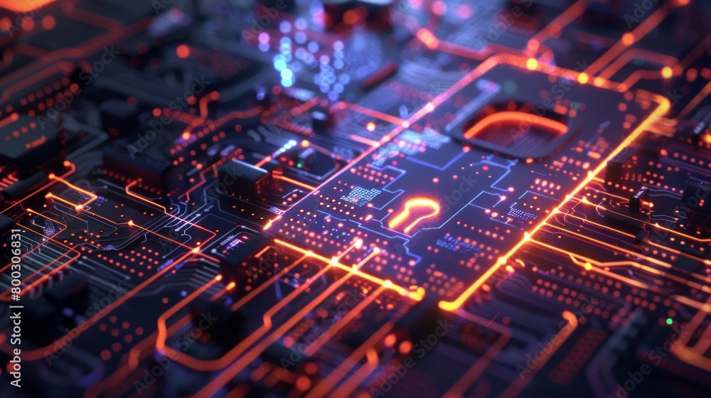 Aufkleber neon cyber lock interface on advanced security circuit