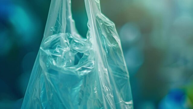 Closeup of a biodegradable plastic bag indicating a companys utilization of ecofriendly materials in their packaging reducing the amount of nonbiodegradable plastic waste in the environment. .