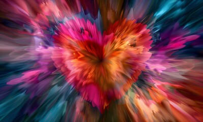 Abstract Heart-Shaped Explosion of Colorful Petals - obrazy, fototapety, plakaty