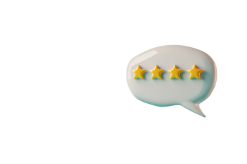 a white chat bubble with yellow stars