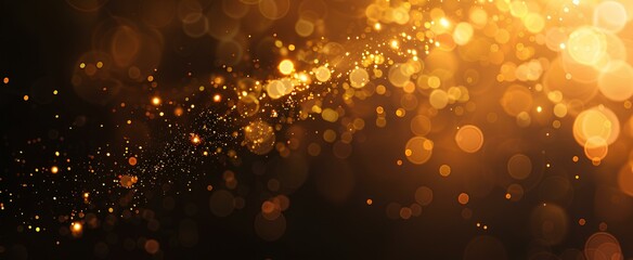 blurry golden bokeh particles on black background with light leaks. generative AI
