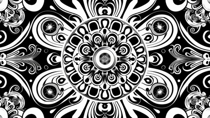 Black and White Abstract Floral Symmetry