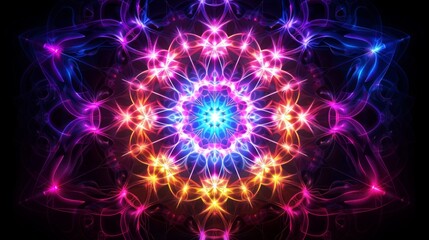 Obraz premium Kaleidoscopic Neon Fractal Flower Design