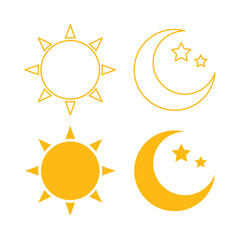 Sun And Moon Outline And Flat