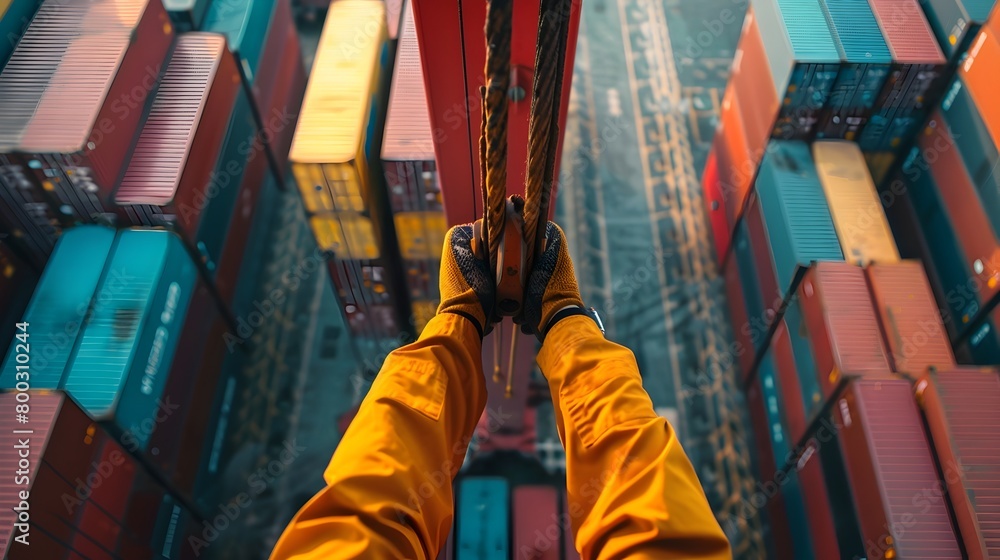 Aufkleber skilled crane operator maneuvering containers in bustling export-import yard with precision and