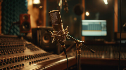 Microfone em um estúdio de gravação  