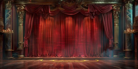 maroon with golden curtain stage with frames,