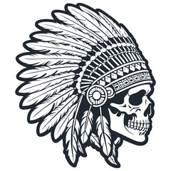 American indian skull in traditional headdress, vector illustration