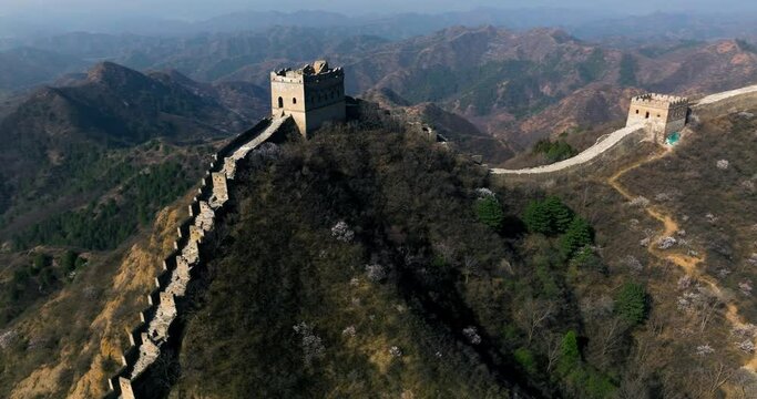 Aerial Drone View Of Jinshanling Great Wall In Luanping County, Chengde, Hebei Province, Northeast of Beijing, China. 