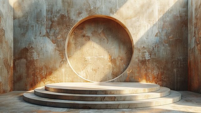 A podium stage, a stand for demonstrating a showcase of products on a pedestal.