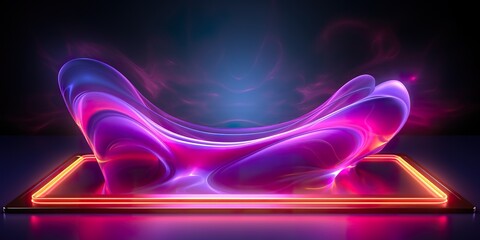 Neon glowing frame on flowing silk background 3d design - obrazy, fototapety, plakaty