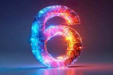Number - colorful glowing outline alphabet symbol on blue lens isolated white background