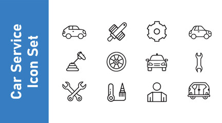 Fototapeta premium The car service equipment's icon is set with an editable stroke. Vector Collection. 