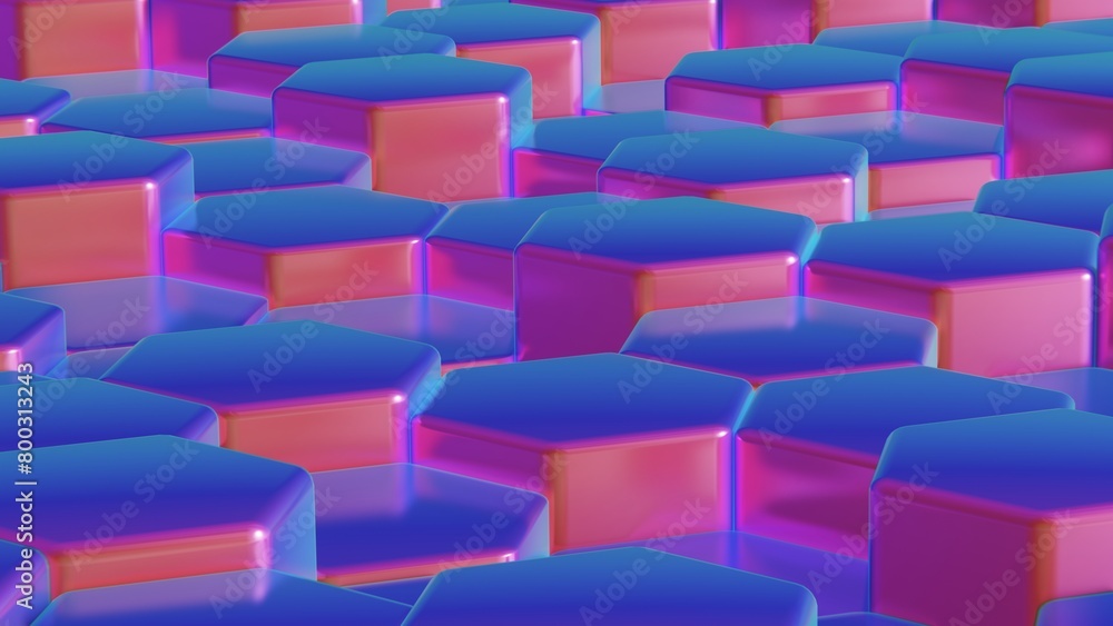 Poster abstract 3d hexagon cell futuristic modern technology geometric shapes reflictive blue pink iridesce