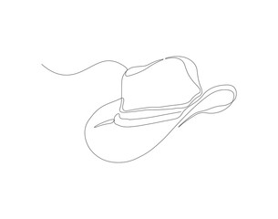 Continuous line drawing of cowboy hat. One line of cowboy hat. Cowboy continuous line art. Editable outline.