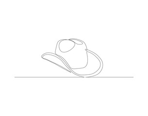 Continuous line drawing of cowboy hat. One line of cowboy hat. Cowboy continuous line art. Editable outline.