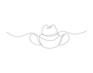 Continuous line drawing of cowboy hat. One line of cowboy hat. Cowboy continuous line art. Editable outline.