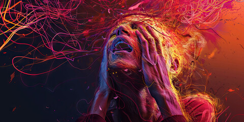 Aphasia: The Language Impairment and Communication Challenges - Visualize a person struggling to speak or understand language, with tangled words