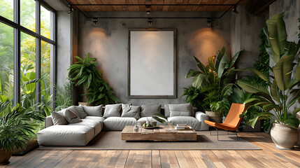 minimalist style Livingroom apartement space afternoon with white walls ,green plants,flower  red...