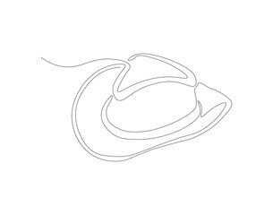 Continuous line drawing of cowboy hat. One line of cowboy hat. Cowboy continuous line art. Editable outline.
