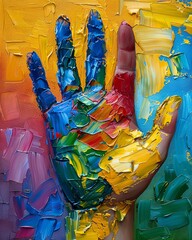 Oil painting concept colorful hand paint rainbow colors abstract