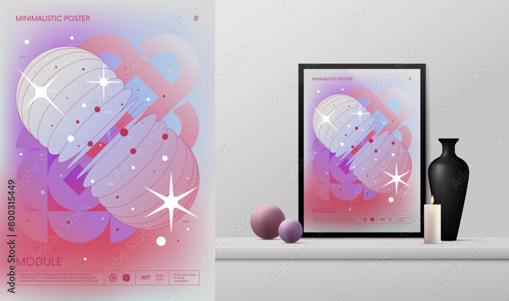 Fototapete vector gradient minimalistic rave poster with strange wireframes graphic of geometrical shapes y2k d