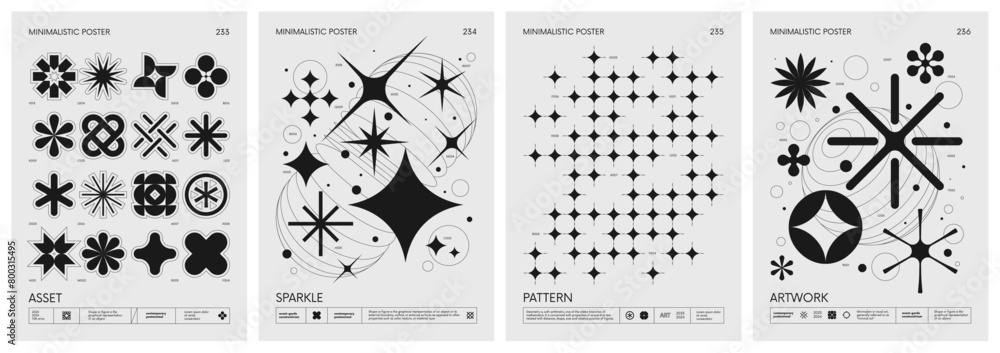 Poster brutalist style vector minimalistic posters with silhouette basic figures, retro futuristic graphic 