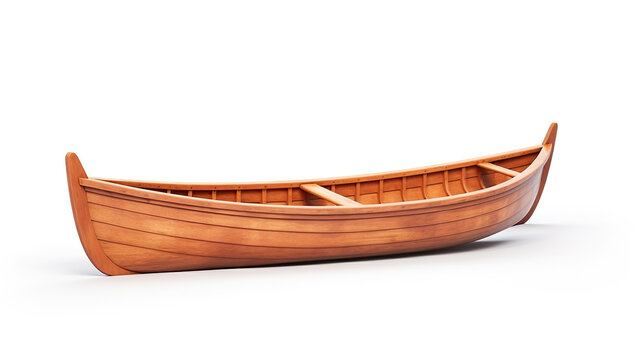 recommend clip art: Paddle-equipped wooden boat isolated on a stark white background