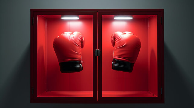 we find a scene where boxing gloves hang conspicuously from an EV charge cabinet, a satirical nod to the usurped power of technology, portrayed with sharp wit and a touch of parody.minimalist