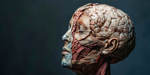 Encephalocele: The Brain Tissue Protrusion and Craniofacial Deformity - Picture a person with a highlighted protrusion of brain tissue through the skull, leading to craniofacial deformities - obrazy, fototapety, plakaty