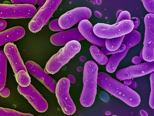 Detailed Microscopic Image of Curved Rod shaped Lactobacillus Bacteria Cells with High Contrast and High in a Sterile Clinical Laboratory Setting