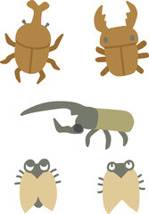 夏をイメージした、カブトムシやクワガタ、蝉などの虫のデフォルメイラストセット