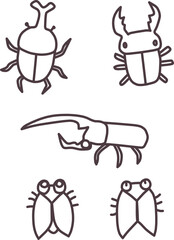 夏をイメージした、カブトムシやクワガタ、蝉などの虫のデフォルメイラストセット
