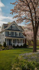 Fototapeta na wymiar Stunning spring in Michigan and beautiful Michigan style houses 