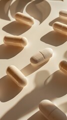 Fototapeta premium Probiotics and Dietary Supplements Arrangement with Warm Lighting and Minimalist Branding