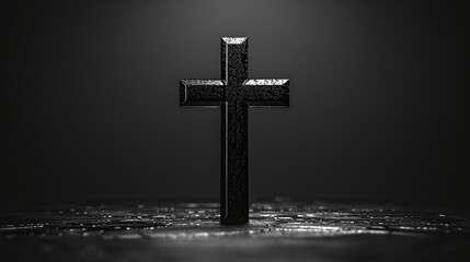 minimalist black christian cross on black background, faith in Jesus Christ the Lord