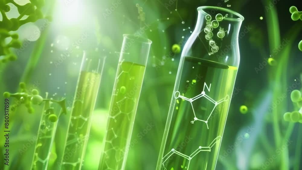 Poster a diagram showing the stepbystep process of converting algae into biofuels highlighting key chemical