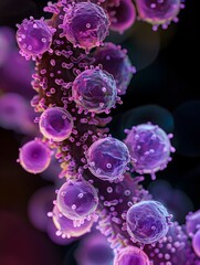 Streptococcus Bacteria Chain in Deep Purple Medical Aesthetic
