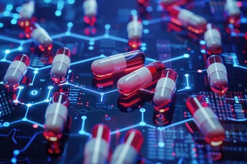 Chemistry formulas and tablets for medicine.