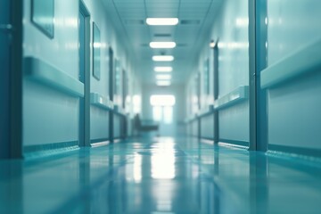 Fototapeta premium Medical and hospital corridor defocused background with modern laboratory clinic