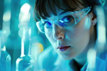 Female researcher conducting chemistry lab research color toned image