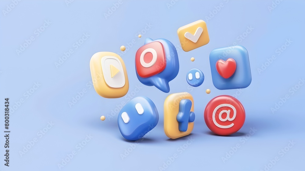 Poster softly illuminated 3d internet symbols in serene digital spaces