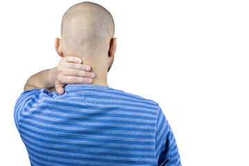 Portrait of a man with his back turned with neck pain caused by fibromyalgia