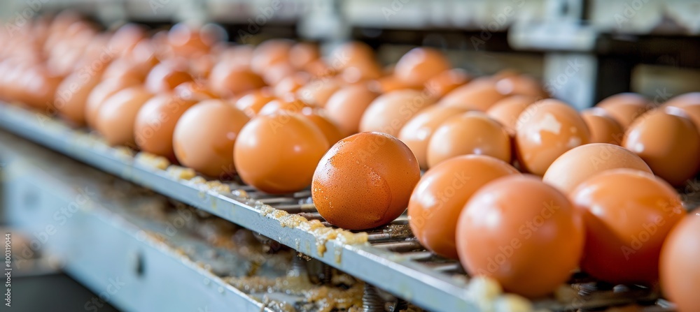 Poster efficient egg sorting machine in use at a commercial production facility for processing eggs