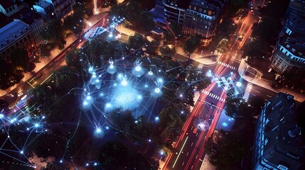 Seamlessly Woven 6G Network Nodes Illuminating the Vibrant Urban Skyline at Night